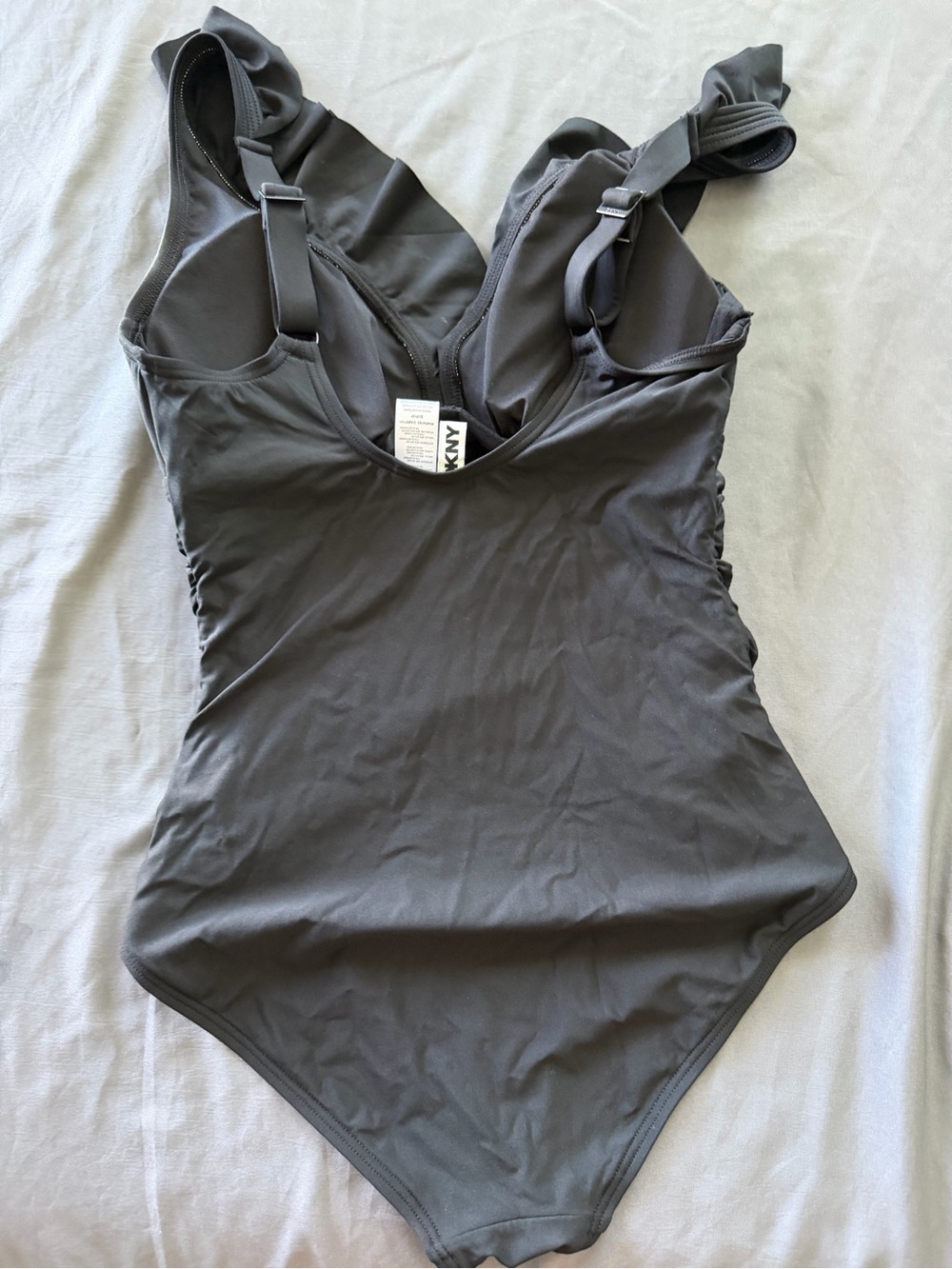 Dkny Charcoal Ruffle Strap One-Piece Swimsuit - Picture 2 of 3